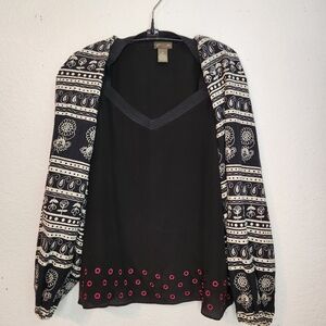 Anthropologie Fei Black and White Patterned Women's Silk & Cotton Blouse, Size 6